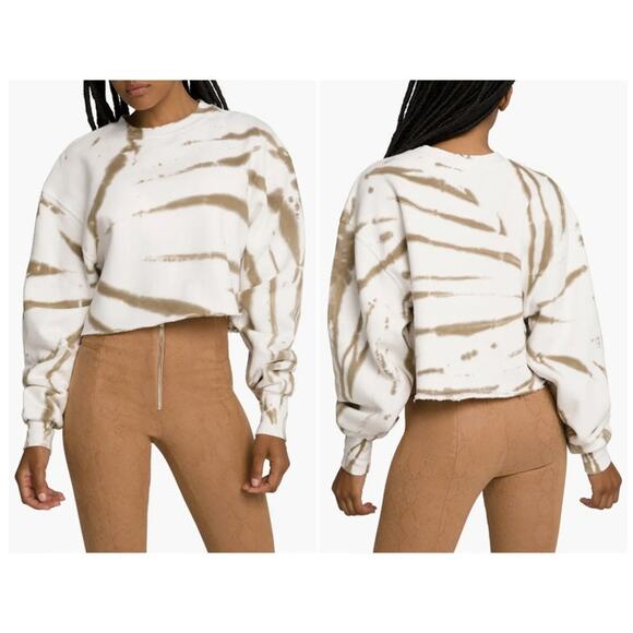 Good American Essentials Cropped Cool Sweatshirt Putty Tie Dye Crewneck Sweater - Picture 11 of 11